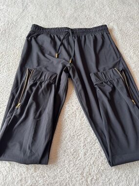 ZYIA Black Jogger Cargo Pants with Gold Zippers